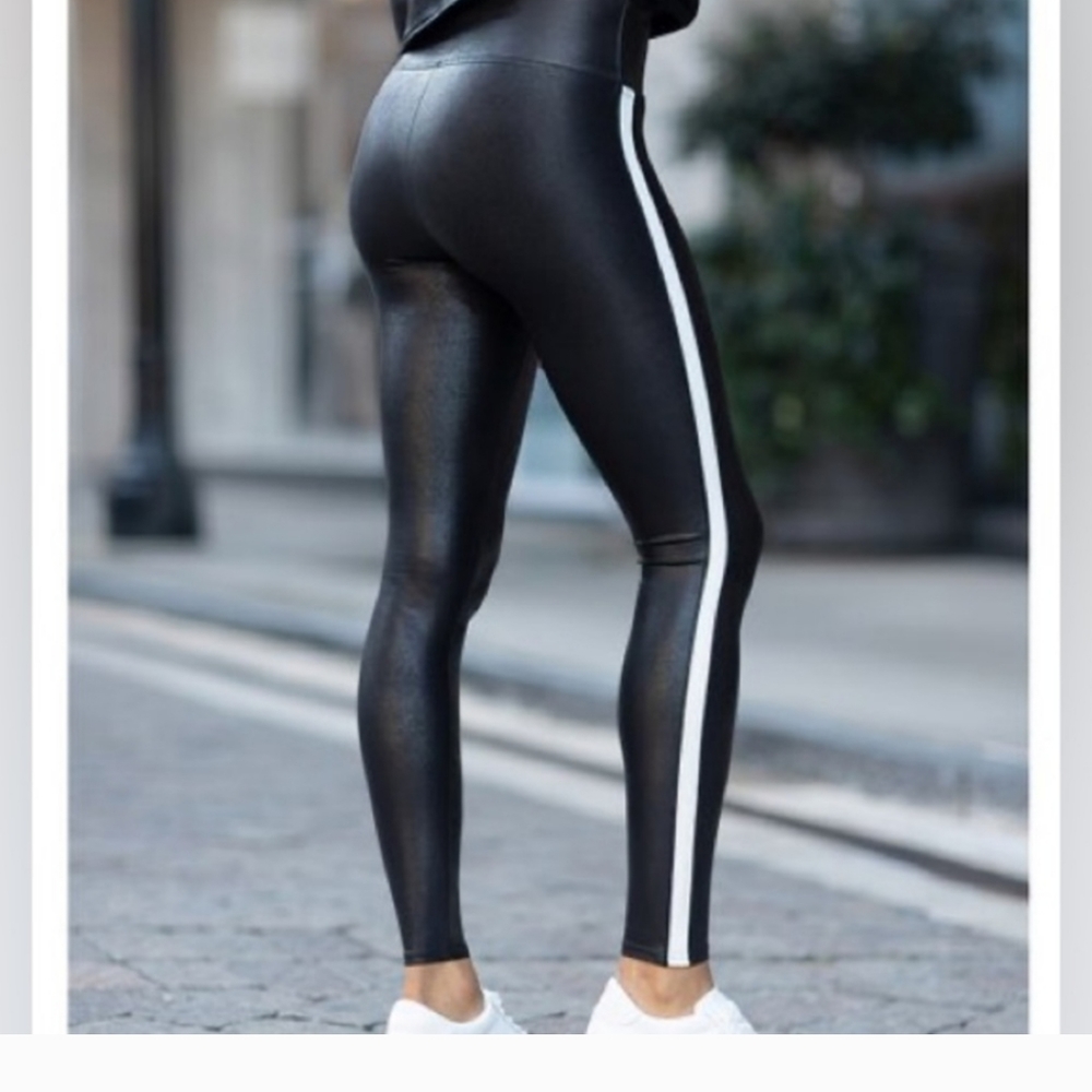 SPANX Faux Leather Leggings Racing Stripe